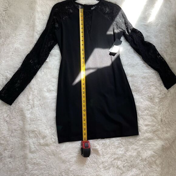NWT. Guess L/S Back Lace Up Dress Jet Black. - Picture 2 of 9